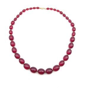 Vintage Monet Red Bead Necklace Opera Length Graduated Lucite Beads Signed 29"